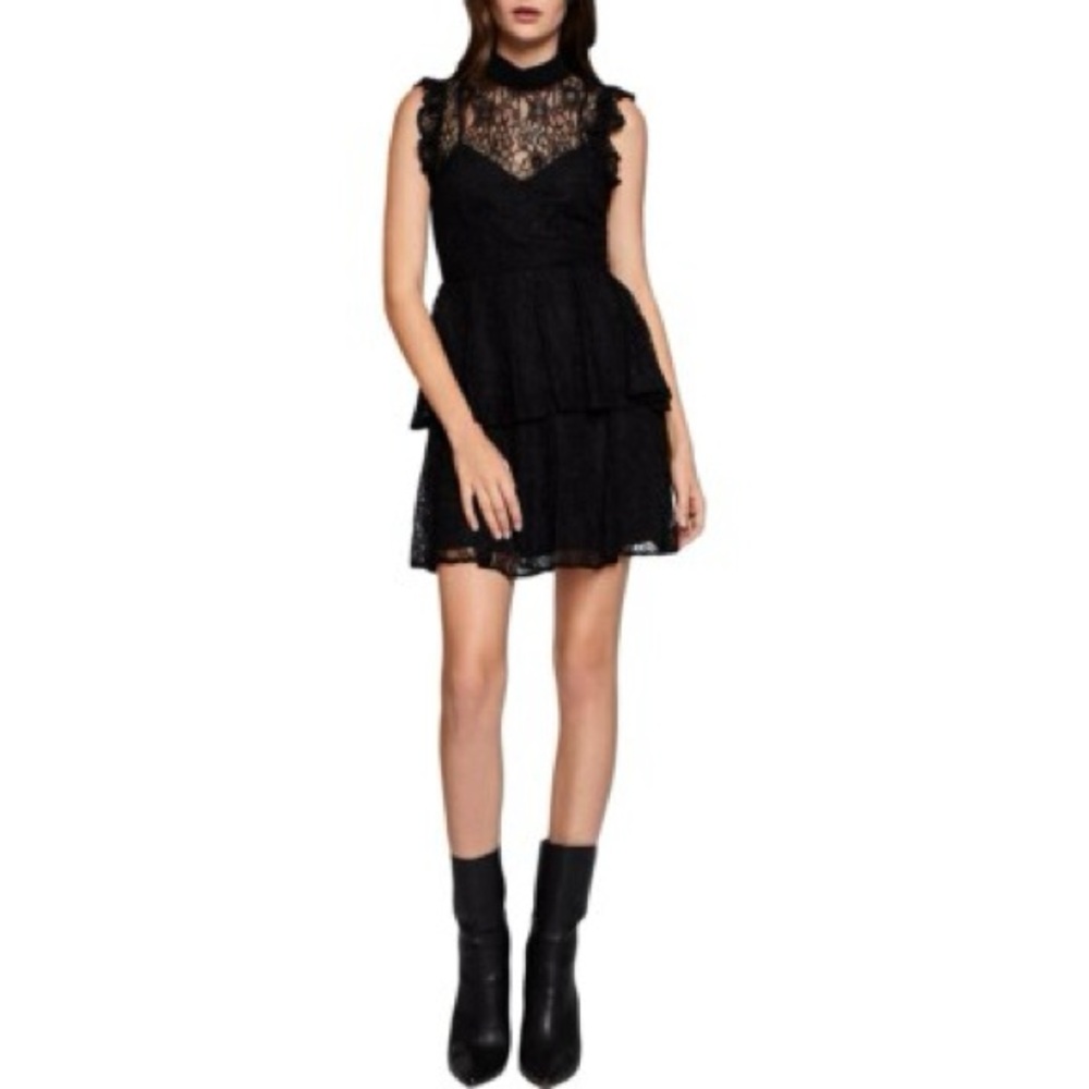 BCBGeneration Ruffled Lace Bow-Tie Party Dress in Black